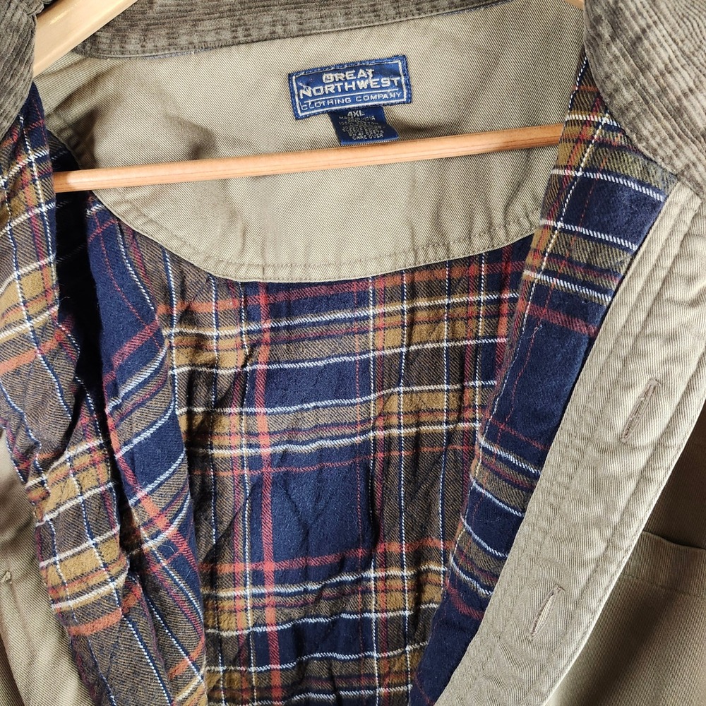 Great Northwest Men 4XL Khaki‎ Cotton Flannel Lined Chore Coat Plaid Workwear - Picture 2 of 16
